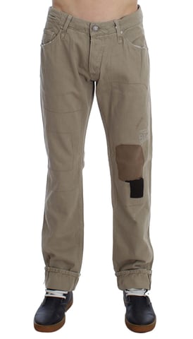 Acht Men's Beige Cotton Patchwork Jeans