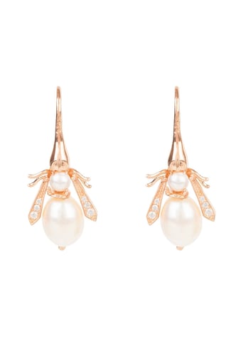 Pearl Honey Bee Earrings Rosegold