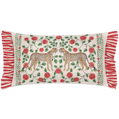 Wylder Tropics Okara Leopards Printed Ruffle  Polyester Filled Cushion