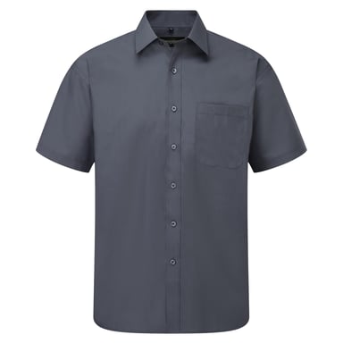 Russell Collection Mens Short Sleeve Poly-Cotton Easy Care Poplin Shirt (Convoy Grey)