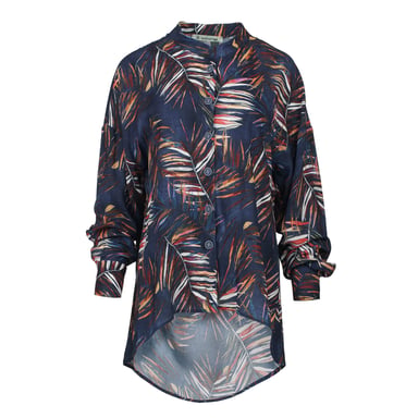 Leaf Print Blouse with Mandarin Collar