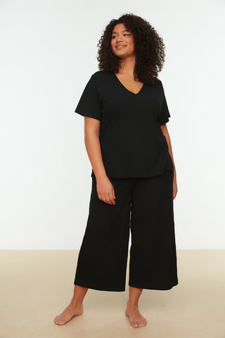 Trendyol Women's V Neck Plus Size Pajamas Set