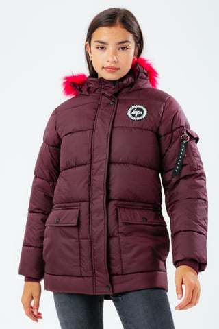Hype Burgundy Kids Explorer Jacket With Pink Fur