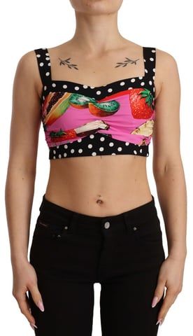 Dolce & Gabbana Women's Multicolor Silk Cropped Polka Fruit Print Top