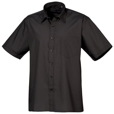 Premier Mens Short Sleeve Formal Poplin Plain Work Shirt (Black)