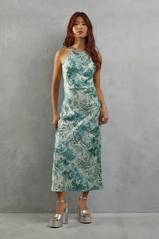 Paisley Print Satin Strappy Back Slip Dress