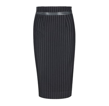 Striped Black Pencil Skirt with Leather Detail