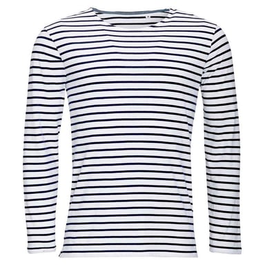 SOLS Mens Marine Striped Long-Sleeved T-Shirt (White/Navy)