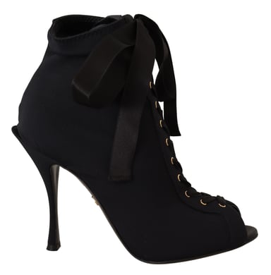 Dolce & Gabbana Women's Black Stretch Short Ankle Boots Shoes