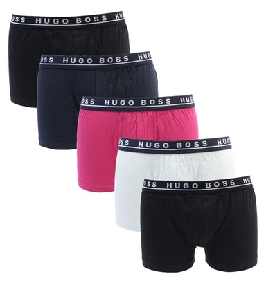 BOSS Bodywear 5 Pack Stretch Cotton Boxer Trunks - Black, Navy, Light Blue & Red
