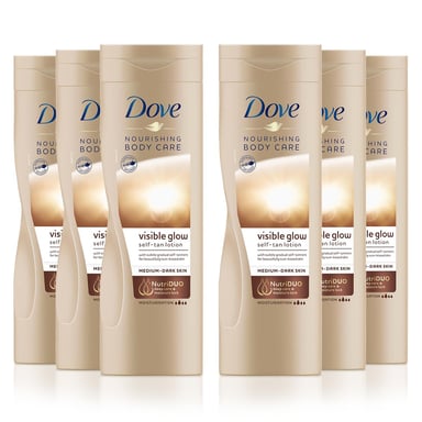 Dove Visible Glow Self-Tan Lotion Nourishing Care For Medium-Dark Skin, 6x400ml