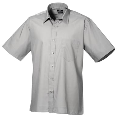 Premier Mens Short Sleeve Formal Poplin Plain Work Shirt (Silver)