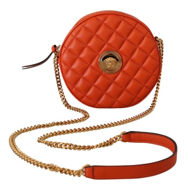 Versace Women's Red Nappa Leather Medusa Round Crossbody Bag