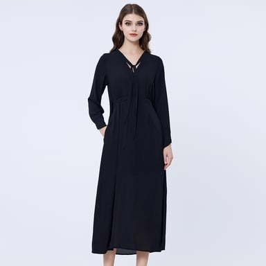 V-neckline long blouse-dress