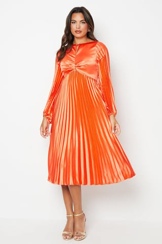 Twist Keyhole Pleated Satin Midi Dress