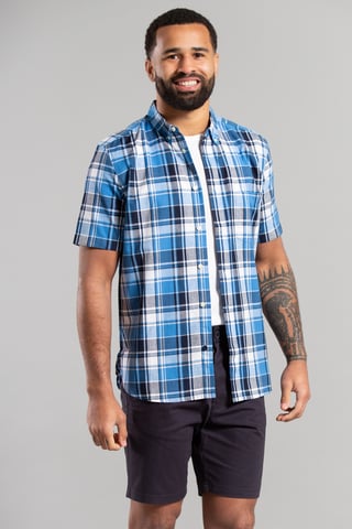 Blue Cotton Short Sleeve Check Shirt
