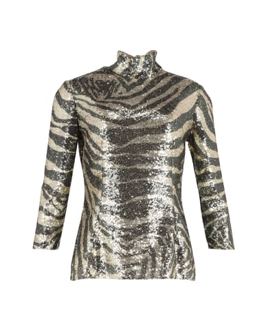 Dolce & Gabbana Zebra Print Turtleneck Top in Multicolor Sequins