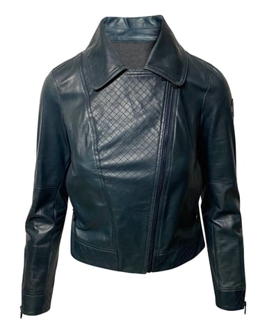 Chanel Motor Jacket in Green Leather