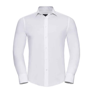 Russell Collection Mens Stretch Fitted Long-Sleeved Shirt (White)