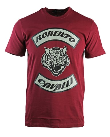 Roberto Cavalli Tiger Head Burgundy T-Shirt