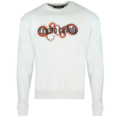 Roberto Cavalli Snake Wrapped Logo White Sweater