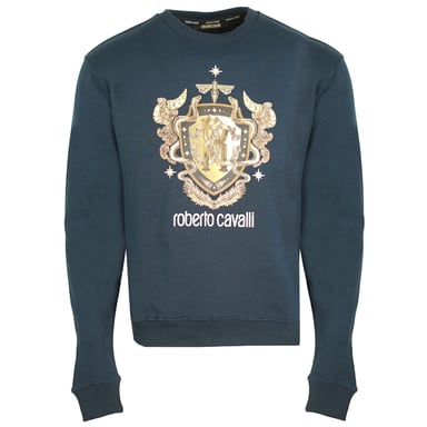 Roberto Cavalli RC Gold Shield Logo Navy Jumper