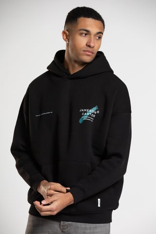 Black 'Est' Cotton Blend Oversized Hoodie with Kangaroo Pocket
