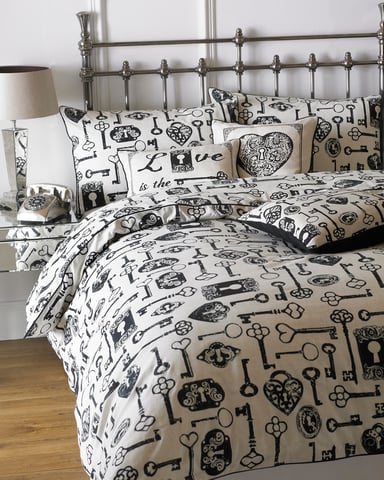 Keys Double Duvet Set Linen/Black