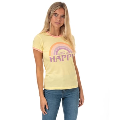 Brave Soul Be Happy T-shirt voor dames, maat 38, geel