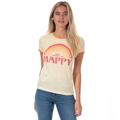 Brave Soul Be Happy T-shirt voor dames, maat 38, oranje-geel