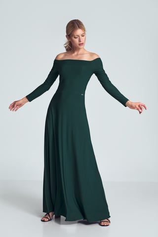 Green Sensual Maxi Dress with Cold Shoulders