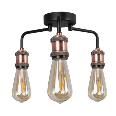 Clark Matt Black and Copper 3 Light Semi Flush Ceiling Light