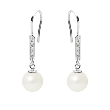 White Freshwater Pearl, Diamonds Dangling Earrings and white gold 750/1000