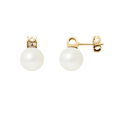 White Freshwater Pearls, Diamonds Earrings and yellow gold 750/1000