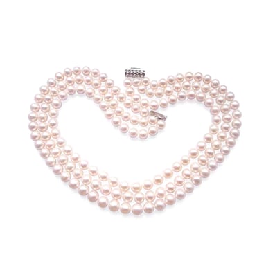 White Freshwater Pearl 3 strands Jackie Kennedy Necklace and Silver Clasp