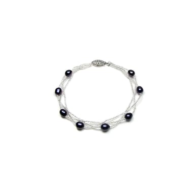 Black Freshwater Pearl Twisted Bracelet and 925 Silver