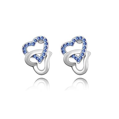 Swarovski - Double Hearts Earrings made with a Blue Crystal from Swarovski