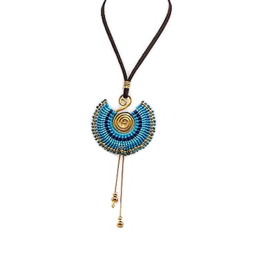 Blue Pearls and Gold Metal Spiral Necklace