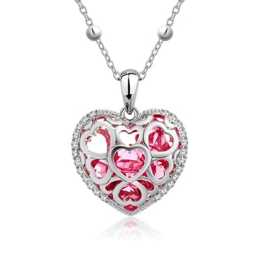 Swarovski - Pink Swarovski Crystal Elements Heart Pendant and Rhodium Plated