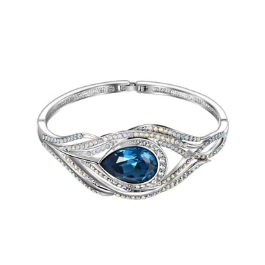 Swarovski - Blue Swarovski Crystal Elements Peacock Feather Bangle Bracelet