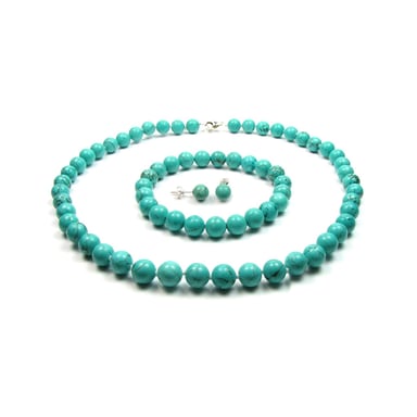 Turquoise Pearl Necklace, Bracelet and Earrings Women Set