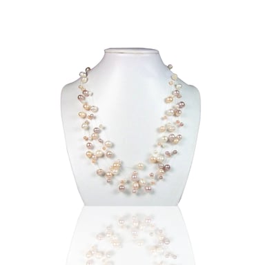 Multicolor Freshwater Pearls 3 rows Women Necklace and Silver Clasp
