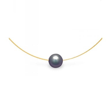Black Freshwater Pearl Cable Choker Necklace and Yellow Gold 750/1000