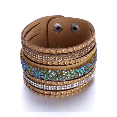 Swarovski - Brown and White Swarovski Crystal Elements and Brown leather Bracelet