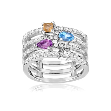 Swarovski - 57 White, Blue, Yellow and Purple Swarovski Crystals Zirconia and 925 Silver