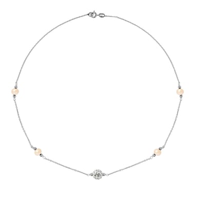 Pink cultured pearls necklace, crystal and 925 silver