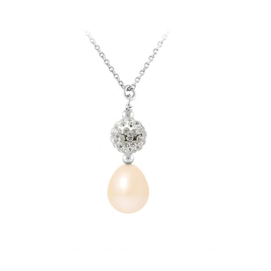 Necklace and Pendant Pink freshwater pearl, crystal and 925 Silver