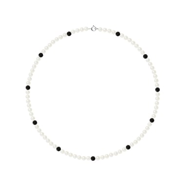 White cultured pearls necklace and black crystal