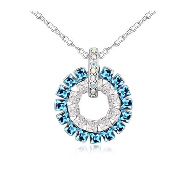 Swarovski - Blue Crystal Swarovski Elements Circle Pendant and White Gold Plated