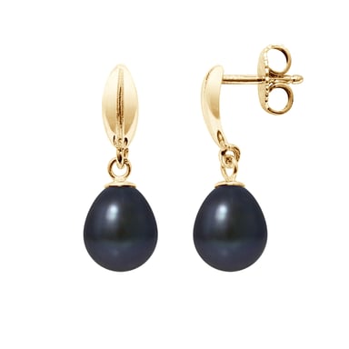 Black Freshwater Pearls Earrings and yellow gold 375/1000